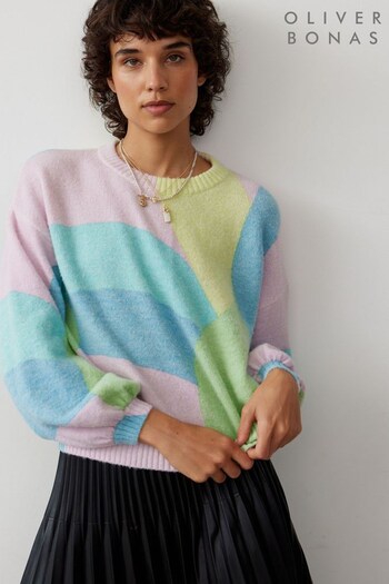 Oliver Bonas Blue Abstract Shapes Knitted Jumper (N51585) | £59.50