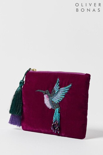 Oliver Bonas Purple Kingly Beaded Bird Pouch (N51589) | £24.50