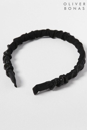 Safira Black Sparkle Ruched Thin Headband (N51610) | £18