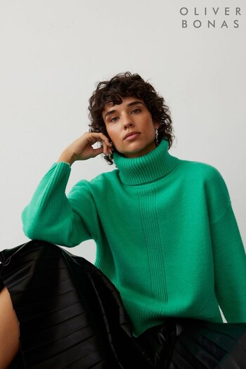 Oliver Bonas Green Boxy Roll Neck Knitted Jumper (N51621) | £59.50