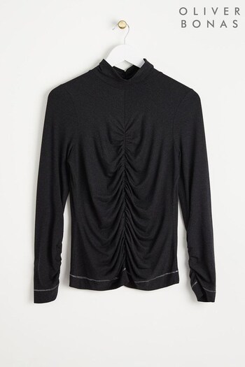 Oliver Bonas Ruched Long Sleeve Black Top (N51625) | £38