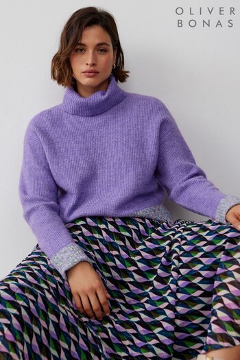 Oliver Bonas Purple Speckled Trim Roll Neck Knitted Jumper (N51626) | £55