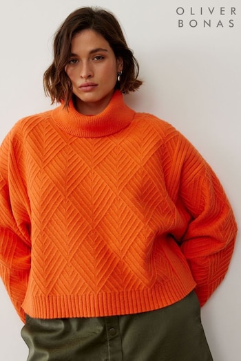 Oliver Bonas Orange Diamond Roll Neck Knitted Jumper (N51629) | £59.50