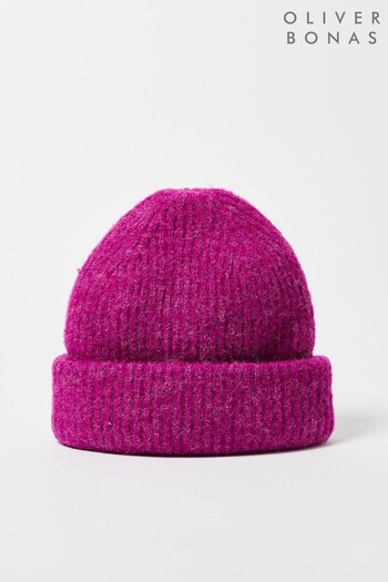Oliver Bonas Purple Ribbed Knitted Beanie Hat (N51638) | £22