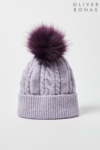 Oliver Bonas Lilac Purple Marl Cable Knitted Beanie Hat (N51641) | £24
