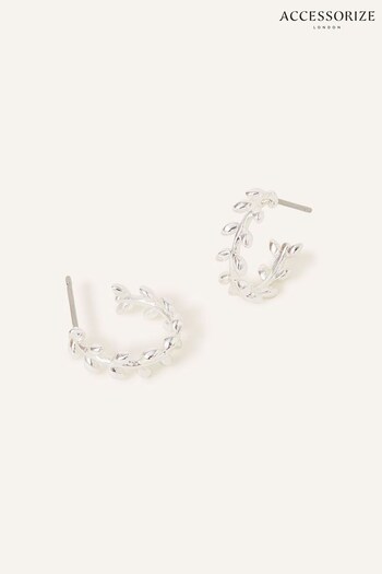 Accessorize Silver Tone Sterling Leaf Hoop Earrings (N51662) | £14