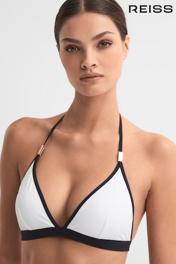 Reiss White/Navy Rutha Triangle Halterneck Bikini Top (N51667) | £50