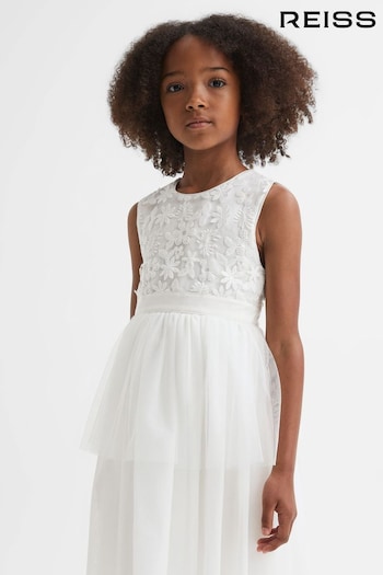 Reiss Ivory Rocha Teen Embellished Tulle Dress (N51673) | £99