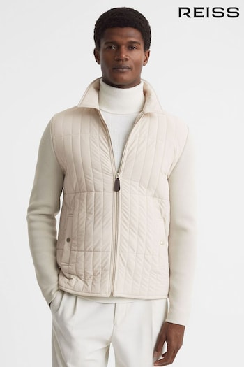Reiss Stone Tosca Hybrid Knit and Quilt Jacket (N51678) | £198