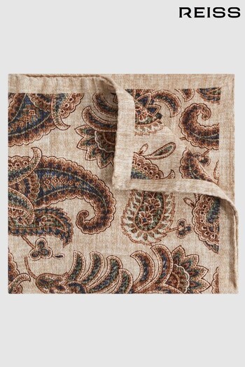 Reiss Oatmeal Melange/Navy Faenza Cotton-Wool Paisley Pocket Square (N51683) | £38