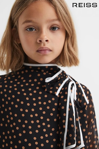 Reiss Black Kate Teen Polka Dot Tie Neck Mini Dress (N51684) | £70
