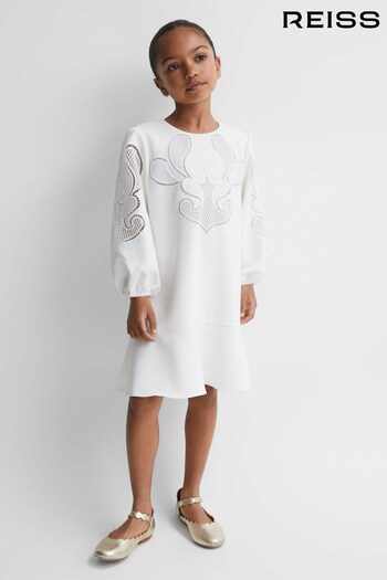 Reiss Ivory Toya Teen Floral Embroidered Dress (N51690) | £80
