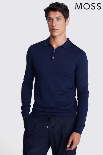 MOSS Dark Blue Merino Polo Shirt (N51697) | £60