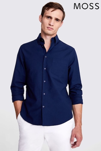 MOSS Navy Blue Washed Oxford Shirt (N51719) | £35