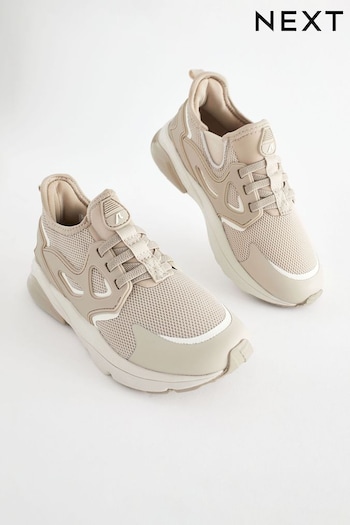 Stone Neutral Elastic Lace Trainers (N51733) | £24 - £31