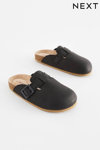 Black Leather Slip-On Clog Mules (N51737) | £20 - £27