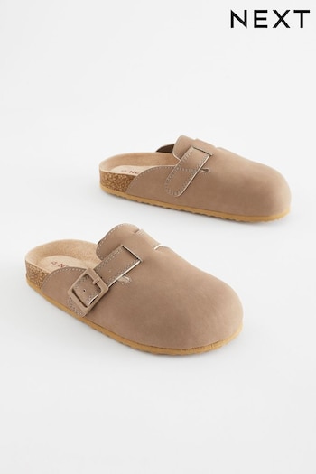 Taupe Brown Leather Slip-On Clog Mules (N51738) | £20 - £27
