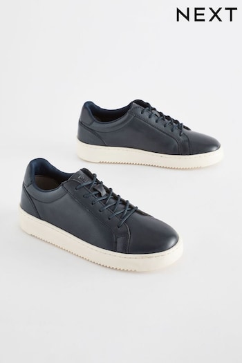 Navy Blue Leather Smart Lace-Up Trainers (N51739) | £26 - £33