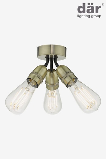 Dar Lighting Antique Brass Yao 3 Light Flush Ceiling Light (N51758) | £30