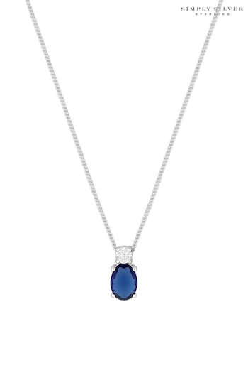 Simply Silver Sterling Silver Tone 925 Mini Sapphire Cubic Zirconia Pendant Necklace (N51813) | £25