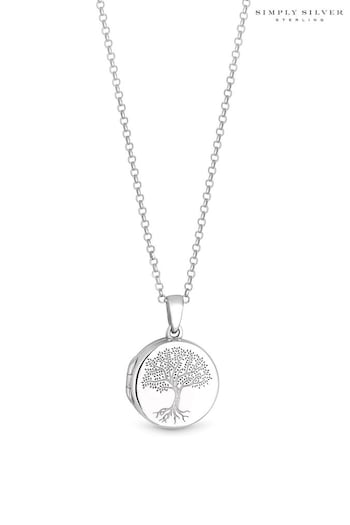 Simply Silver Sterling Silver Tone 925 Embossed Tree of Love Locket Necklace (N51817) | £40