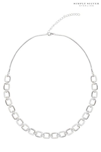 Simply Silver Silver Tone 925 Cubic Zirconia And Polished Link Necklace (N51822) | £55