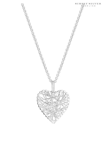 Simply Silver Sterling Silver Tone 925 Diamond Cut Mesh Wrap Heart Necklace (N51825) | £45