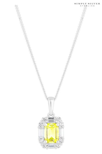 Simply Silver Silver Tone 925 Yellow Cubic Zirconia Emerald Cut Necklace (N51826) | £30