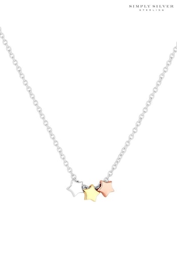 Simply Silver Sterling Silver Tone 925 Tri Tone Triple Star Necklace - Gift Boxed (N51827) | £28