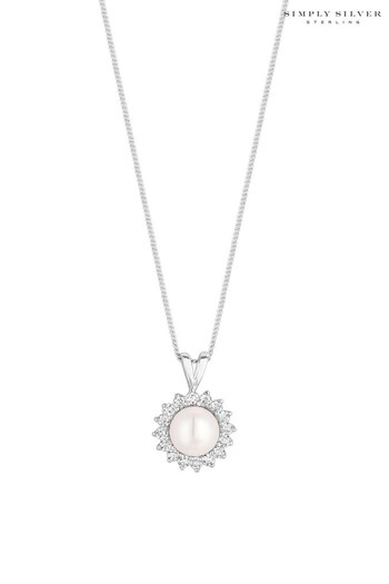 Simply Silver Silver Tone Freshwater Pearl Pendant Necklace (N51833) | £30