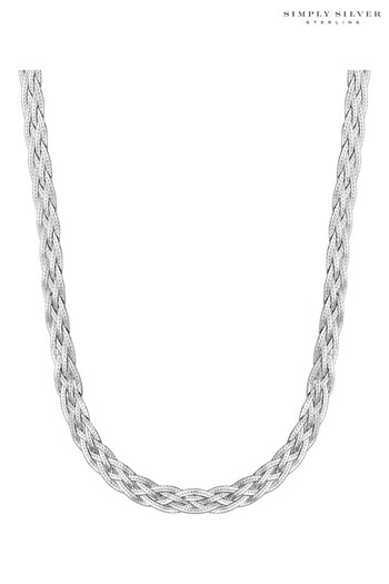 Simply Silver Silver Tone Recycled Herringbone Braided Necklace (N51838) | £90