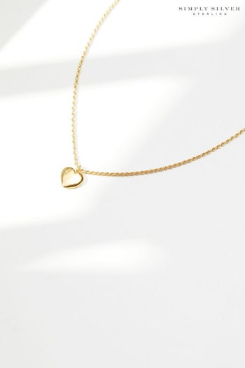 Simply Silver Gold Chrome Sterling Silver 925 Polished Heart Station Necklace (N51840) | £65