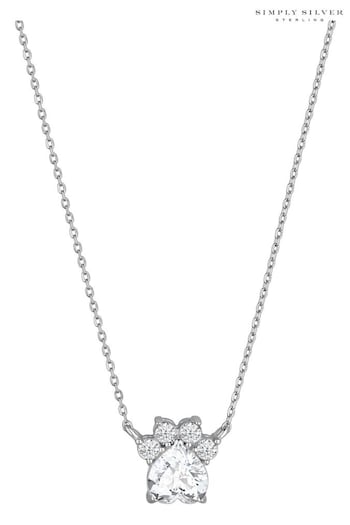 Simply Silver 925 Sterling Silver Cubic Zirconia Paw Print Pendant Necklace (N51865) | £28