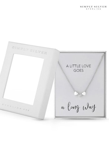 Simply Silver Sterling Silver Tone 925 White Cubic Zirconia Triple Heart Short Pendant Necklace - Gift Boxed (N51881) | £26
