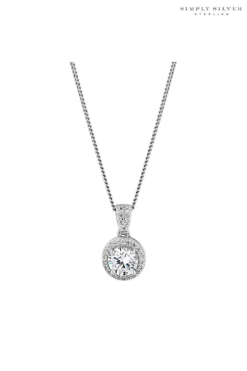 Simply Silver Sterling Silver Tone 925 White Cubic Zirconia Clara Short Pendant Necklace (N51885) | £30