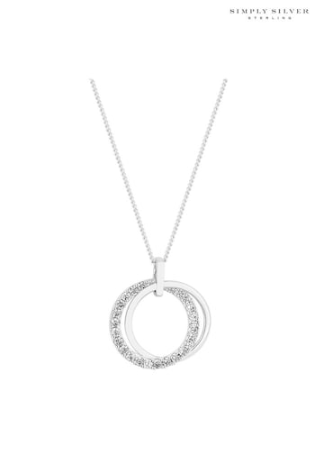 Simply Silver Sterling Silver 925 White Cubic Zirconia Double Open Short Pendant Necklace (N51887) | £40