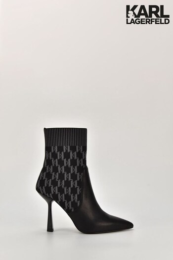 Karl Lagerfeld Pandara Monogram Black Knit Heel Boots (N51920) | £160