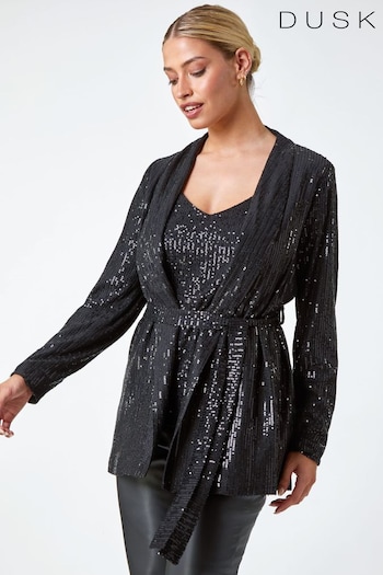 Dusk Black Sequin Embellished Tie Waist Jacket (N51932) | £55