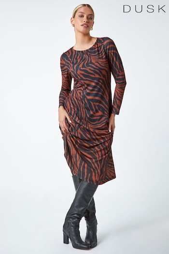 Dusk Brown Animal Stretch Mesh Midi Dress (N51935) | £48
