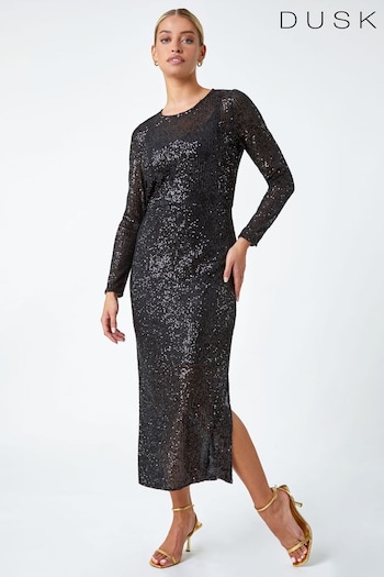 Dusk Black Sequin Embellished Midi Dress (N51940) | £70