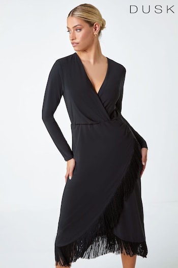 Dusk Black Tassel Trim Stretch Wrap Dress (N51941) | £60
