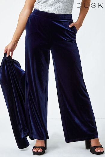 Dusk Blue High Waist Velvet Stretch Trousers (N51956) | £42