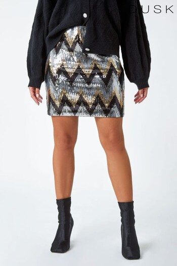 Dusk Metallic Zig Zag Sequin Stretch Skirt (N51957) | £38