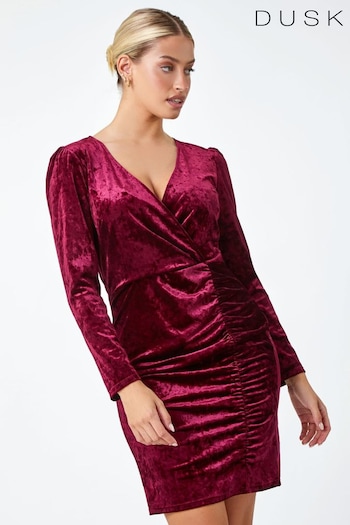 Dusk Red Velvet Ruched Waist Stretch Wrap Dress (N51962) | £55