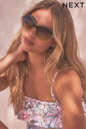 Brown/Gold Smokey Lense Wrap Visor Summer Sunglasses (N52024) | £16