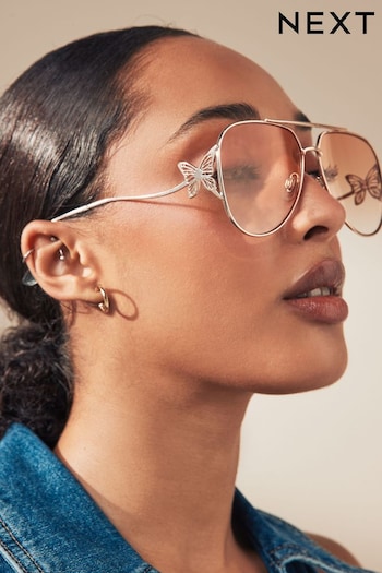 Rose Gold Tone Butterfly Detail Aviator Sunglasses (N52026) | £16