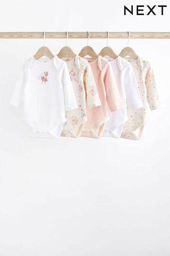 Pink Baby Long Sleeve Bodysuits 5 Pack (N52037) | £18 - £20