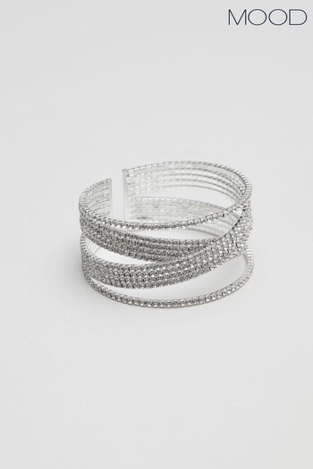 Mood Silver Crystal Diamante Cross Over Cuff Bracelet (N52124) | £17