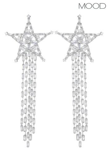 Mood Silver Tone Oversized Crystal Star Shower Drop Earrings (N52131) | £25