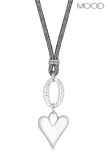 Mood Silver Polished Heart Mesh Chain Long Pendant Necklace (N52136) | £22